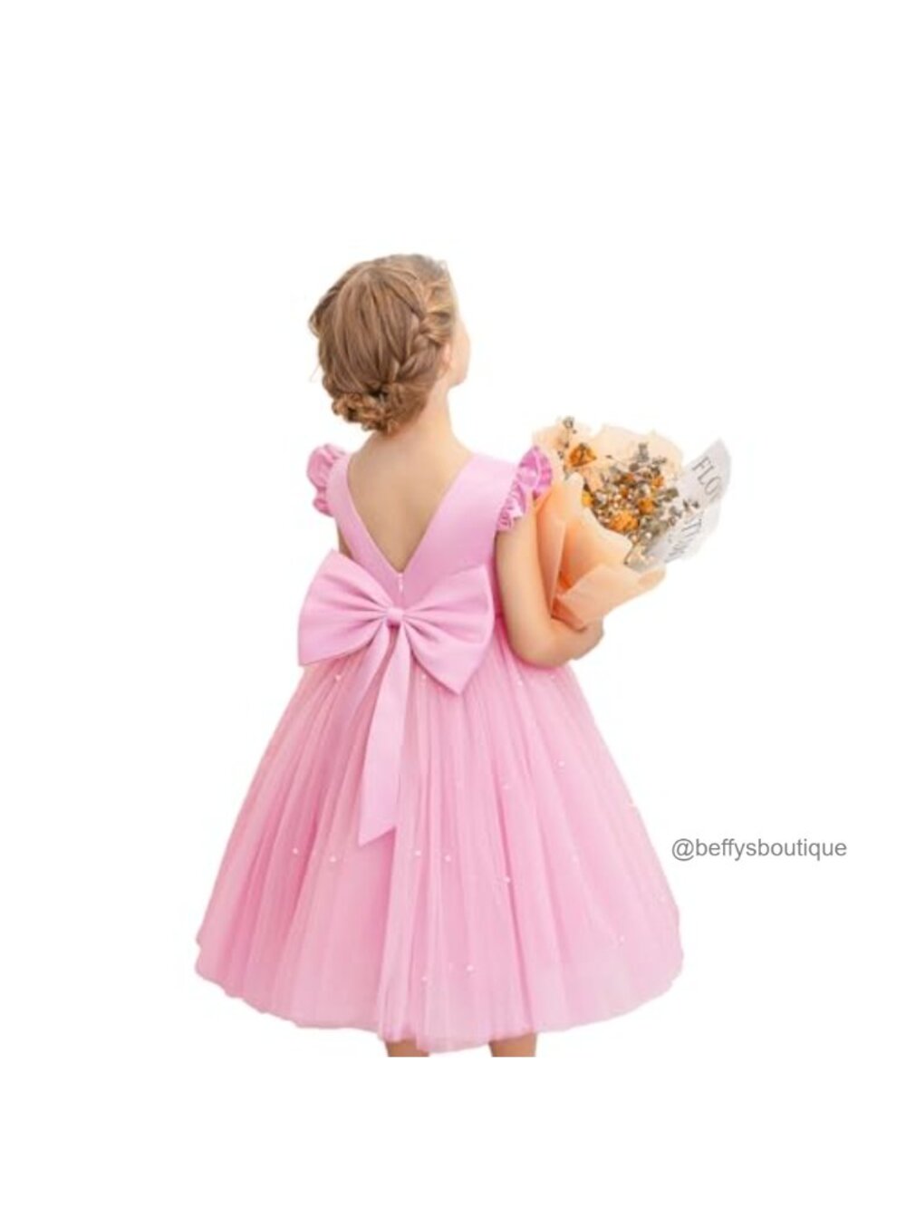 Kids Flower Girl Tulle Party Dress with Ruffles and Satin Bow